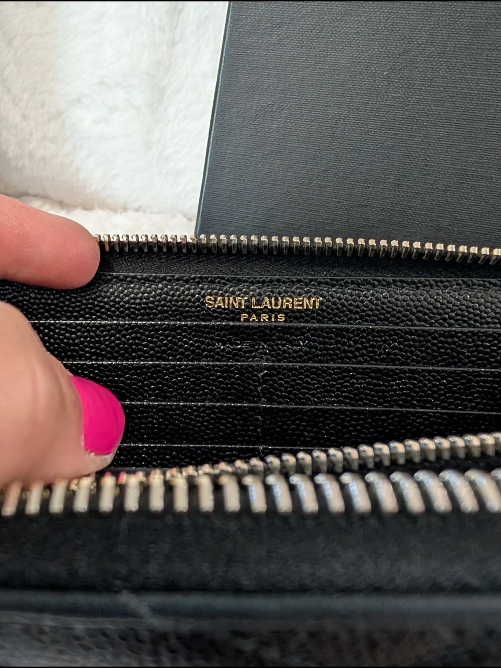 Saint Laurent Black Quilted Leather Zip Wallet with Gold Logo